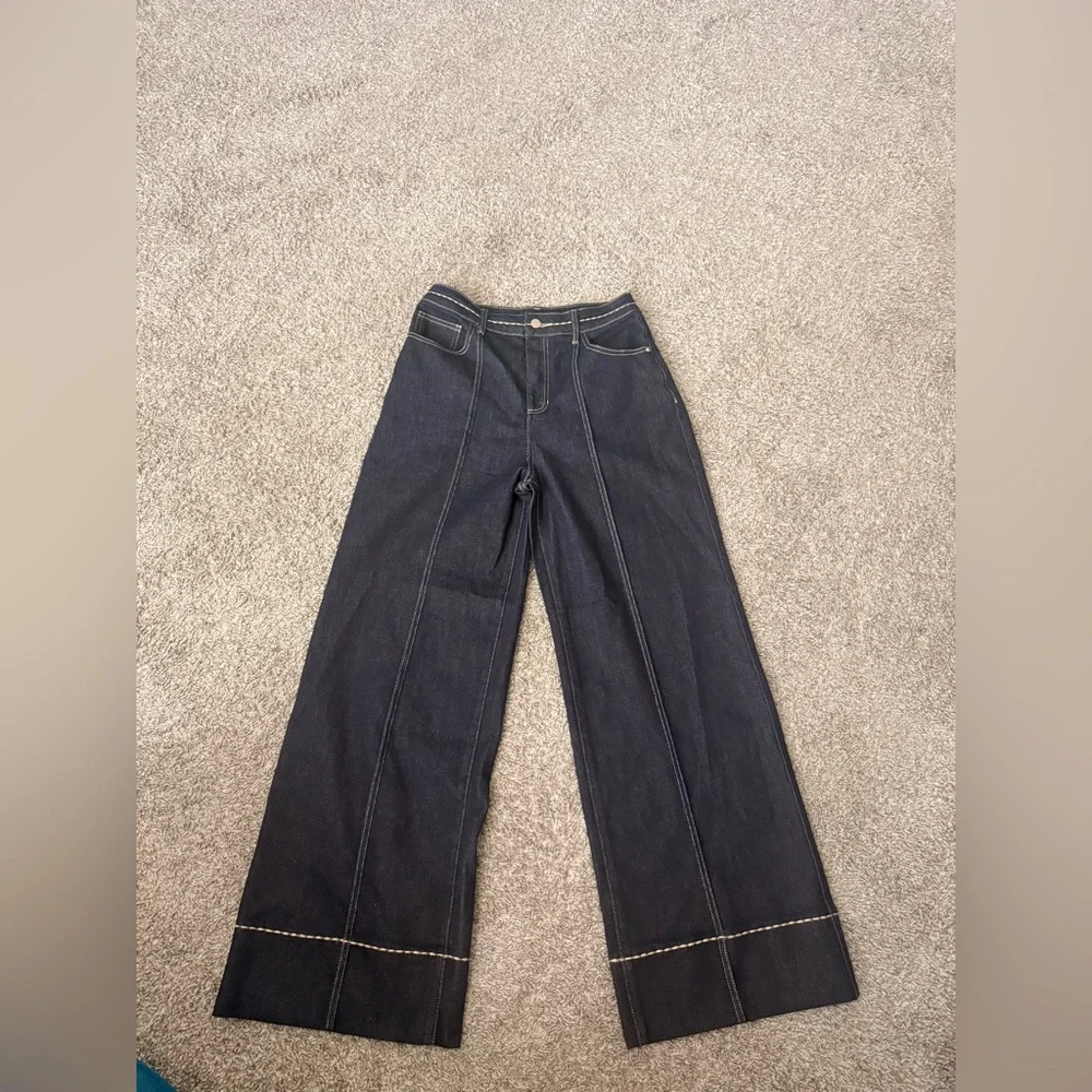 Commense Black High-Rise Wide-Leg Jeans with Contrast Stitching size 8 - Picture 5 of 10